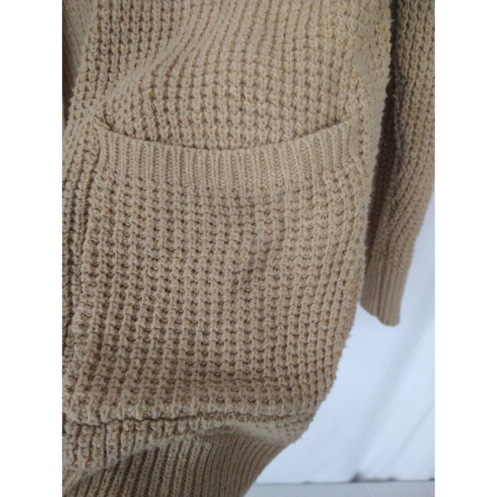 Kirundo Cardigan Size XL Tan Waffle Knit Open Front Long Sleeve Chore Pockets - Picture 4 of 14